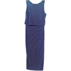 Seraphine- Navy Stripe Maternity & Nursing Midi Dress. Lift up nursing access